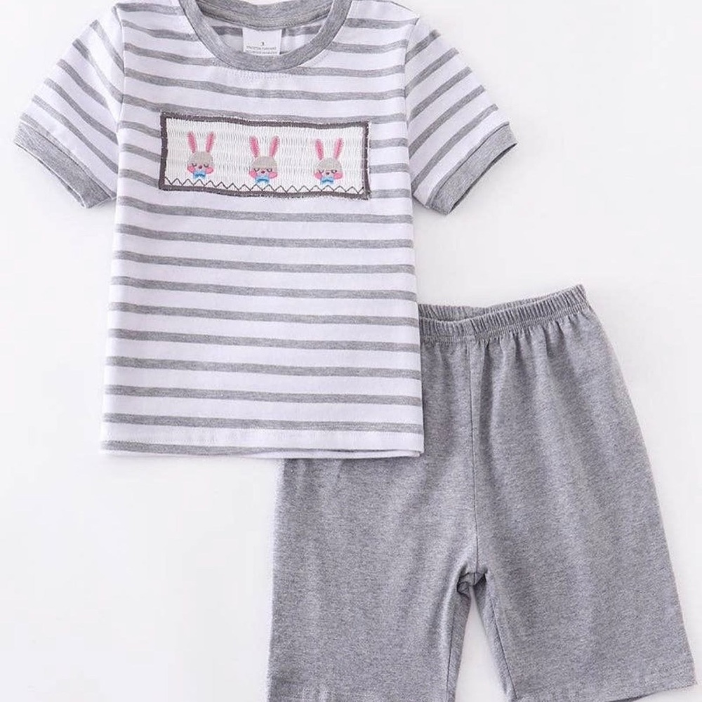 Kids Unisex Embroidered Easter Shorts Set